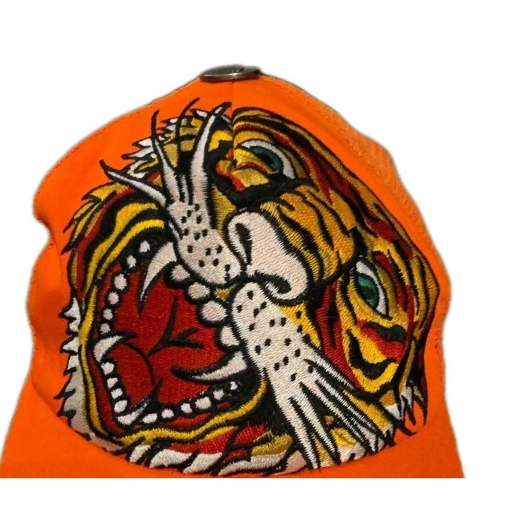VINTAGE Y2K Ed Hardy Hat‎ Cap Snap Back Orange  Trucker Tattoo Tiger - Picture 5 of 7